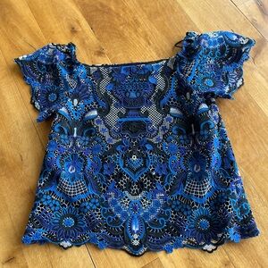 Alice + Olivia Royal Blue Lace Blouse